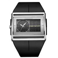 Men Wrist Watch, Silicone, with Plastic & 304 Stainless Steel & Acrylic, stainless steel pin buckle, Rectangle, for man & waterproof & luminated, black, 240x47x14mm, Sold By PC