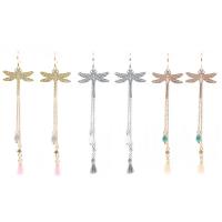Fashion Fringe Earrings Brass brass earring hook Dragonfly plated for woman 82mm Sold By Pair