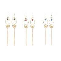 Fashion Fringe Earrings Brass brass earring hook Butterfly gold color plated for woman 76mm Sold By Pair