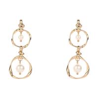 Freshwater Pearl Earrings, Brass, with Freshwater Pearl, for woman, golden, 22x55mm, Sold By Pair
