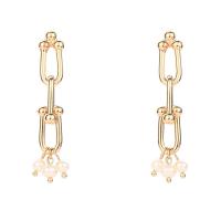 Freshwater Pearl Earrings Brass with Freshwater Pearl gold color plated for woman Sold By Pair