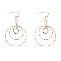 Freshwater Pearl Earrings, Brass, with Freshwater Pearl, Donut, real gold plated, micro pave cubic zirconia & for woman, 32x55mm, Sold By Pair