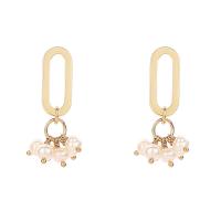 Freshwater Pearl Earrings Brass with Freshwater Pearl real gold plated for woman white Sold By Pair