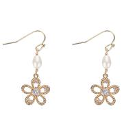 Freshwater Pearl Earrings Brass with Freshwater Pearl Flower real gold plated micro pave cubic zirconia & for woman Sold By Pair