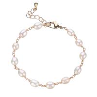 Bracelet en perles de culture d'eau douce, perle d'eau douce cultivée, avec laiton, avec 1.2Inch chaînes de rallonge, Plaqué d'or, pour femme, blanc, Longueur:Environ 6.5 pouce, Vendu par PC