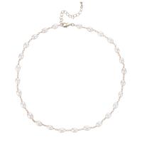 Freshwater Pearl Mässing Chain Necklace, med Mässing, med 1.97Inch extender kedja, äkta guldpläterad, för kvinna, vit, Längd Ca 14.96 inch, Säljs av PC