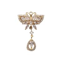 Cubic Zirconia Micro Pave Brass Pendant, Butterfly, gold color plated, fashion jewelry & micro pave cubic zirconia, golden, nickel, lead & cadmium free, 28x40mm, Sold By PC