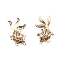 Hollow Brass Pendants, Fish, gold color plated, fashion jewelry, golden, nickel, lead & cadmium free, 17x34mm, Sold By PC