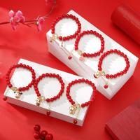 Glass Beads Bracelet with Zinc Alloy gold color plated & enamel red nickel lead & cadmium free Length 6.69 Inch Sold By PC