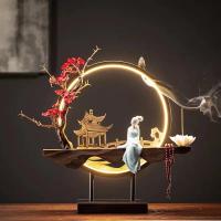 Backflow Incense Burner, Porcelain, handmade, for home and office & durable & with LED light & different styles for choice, Sold By PC