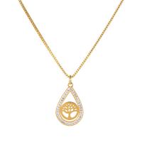 Titanium Steel Necklace with 1.96inch extender chain Tree gold color plated tree of life design & box chain & for woman & with rhinestone & hollow Length Approx 17.7 Inch Sold By PC