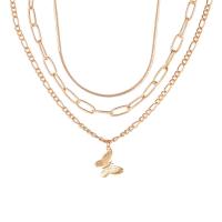 Multi Layer Necklace Zinc Alloy with 2.75inch extender chain Butterfly gold color plated three pieces & for woman nickel lead & cadmium free Length Approx 15 Inch Approx 16.5 Inch Approx 17.7 Inch Sold By Set