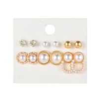 Zinc Alloy Stud Earring Set with Plastic Pearl gold color plated 6 pieces & for woman & with rhinestone nickel lead & cadmium free 8mm 14mm 26mm Sold By Set