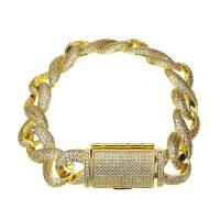 Bracelet cubique en laiton zircon pavent, Placage de couleur d'or, pavé de micro zircon, Longueur:Environ 8.5 pouce, Vendu par PC