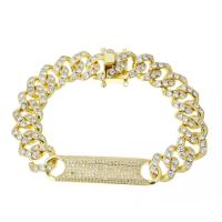 Cubic Zirconia Micro Pave Brass Bracelet, gold color plated, micro pave cubic zirconia, Length:Approx 7.5 Inch, Sold By PC