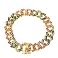 Bracelet cubique en laiton zircon pavent, Placage de couleur d'or, pavé de micro zircon, multicolore, Longueur:Environ 8 pouce, Vendu par PC