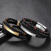 Gemstone Bracelets Leather with Gemstone & Stainless Steel multilayer & Unisex 6mm Length Approx 8.07 Inch Sold By PC