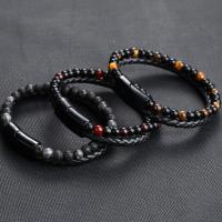 Gemstone Bracelets, Leather, with Gemstone & Tibetan Style, Double Layer & different materials for choice & Unisex, more colors for choice, Length:Approx 8.07 Inch, Sold By PC
