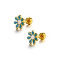 Titanium Steel Stud Earring, Flower, plated, for woman, more colors for choice, 7.80x7.50mm, Sold By Pair