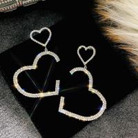 Rhinestone Earring Zinc Alloy plated fashion jewelry & for woman & with rhinestone & hollow nickel lead & cadmium free 70mm Sold By Pair