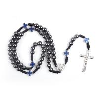 Rosary Necklace, Hematite, Crucifix Cross, Unisex, 8*8mm,43*24mm,20*15mm, Length:Approx 20.47 Inch, Sold By PC