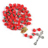 Rosary Necklace Polymer Clay with Zinc Alloy Crucifix Cross Unisex 10*9mm 53*30mm 24*14mm Length Approx 27.56 Inch Sold By PC