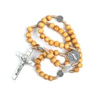 Rosary Necklace Wood with Zinc Alloy Crucifix Cross Unisex 8*8mm 52*31mm 21*21mm Sold By PC
