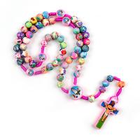 Rosary Necklace, Polymer Clay, Cross, Unisex, more colors for choice, 9*8mm,42*25mm,18*18mm, Length:Approx 19.29 Inch, Sold By PC