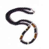 Natural Gemstone Necklace Zinc Alloy with Lava & Tiger Eye for man mixed colors Length 80 cm Sold By PC