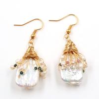 Boucles d'oreilles en perles d'eau douce, alliage de zinc, avec perle d'eau douce cultivée, pour femme, couleurs mélangées, 48x20mm, Vendu par paire