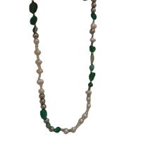 Přírodní Sladkovodní Pearl náhrdelník, Titanium ocel, s Sladkovodní Pearl & Zelená Quartz, pro ženy, smíšené barvy, Délka 42 cm, Prodáno By PC