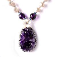 Amethyst Pendant, with Rhinestone Clay Pave, druzy style, mixed colors, 40x45mm, Sold By PC