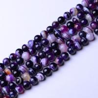 Natürliche Streifen Achat Perlen, rund, DIY, violett, verkauft per 38 cm Strang