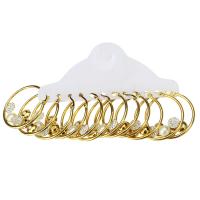Mens Stainless Steel Hoop Earring, med ABS plastik perle, Runde, guldfarve belagt, 6 stykker & mode smykker & for kvinde & med rhinestone, gylden, 35x38x6mm, 6par/sæt, Solgt af sæt
