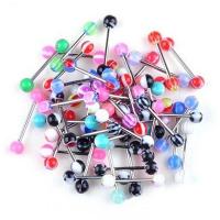 Stainless Steel Tongue Ring with Acrylic plated random style & fashion jewelry mixed colors Length 25 mm Sold By Bag
