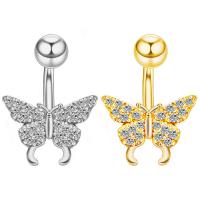 Stainless Steel Belly Ring, Butterfly, plated, fashion jewelry & micro pave cubic zirconia, more colors for choice, Sold By PC