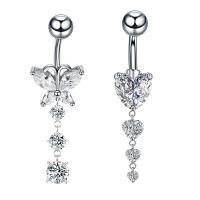 Stainless Steel Belly Ring silver color plated fashion jewelry & micro pave cubic zirconia silver color Sold By PC