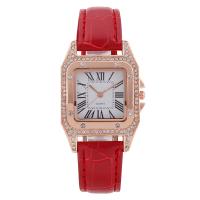 Women Wrist Watch PU Leather with Glass & Stainless Steel Chinese Movement watch movement for woman & with rhinestone rose gold color plated Square Sold By PC