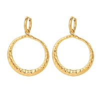 Huggie Hoop Drop Earring, Stainless Steel, Donut, for woman, golden, 38x55mm, Sold By Pair