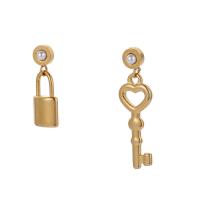 Asymmetric Earrings Titanium Steel with ABS Plastic Pearl Lock and Key for woman golden  Sold By Pair