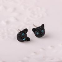 Zinc Alloy Stud Earring zinc alloy post pin Cat plated for woman & with rhinestone nickel lead & cadmium free Sold By Pair