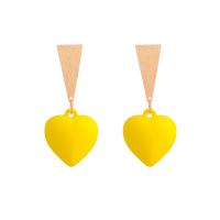 Acryl Schmuck Ohrring, mit Aluminiumlegierung, Aluminum Stecker, Herz, goldfarben plattiert, für Frau, gelb, 23x65mm, verkauft von Paar