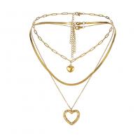 Multi Layer Necklace, Stainless Steel, with 1.97Inch extender chain, Heart, multilayer & for woman, golden, 20x20mm, Length:Approx 16.54 Inch, Approx 15.75 Inch, Approx 13.39 Inch, Sold By PC