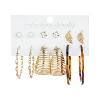 Iron Earring Set, Stud Earring & earring, with ABS Plastic Pearl & sterling silver chain & Tibetan Style, gold color plated, for woman & with rhinestone, mixed colors, nickel, lead & cadmium free, 41mm,35mm,51mm, Approx 6Pairs/Bag, Sold By Bag