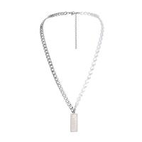 Titanstahl Halskette, mit ABS-Kunststoff-Perlen, mit Verlängerungskettchen von 3.15Inch, Rechteck, für den Menschen, originale Farbe, 14x45mm, Länge:ca. 21.65 ZollInch, verkauft von PC