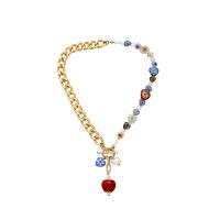 Lampwork Halskette, Aluminiumlegierung, mit ABS-Kunststoff-Perlen & Lampwork, mit Verlängerungskettchen von 3.15Inch, Herz, goldfarben plattiert, für Frau, keine, 15x45mm, Länge ca. 14.96 ZollInch, verkauft von PC