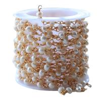 Brass Ball Chain Freshwater Pearl with Brass gold color plated DIY white 4mm Length 19.96 Inch Sold By Spool
