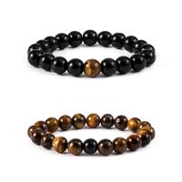 Natural Tiger Eye Bracelets with Elastic Thread & Resin Round & for woman 8mm Length Approx 7.3 Inch Sold By PC