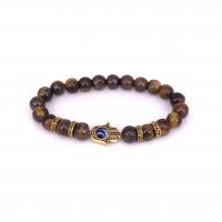 Natural Tiger Eye Bracelets, with Elastic Thread, Hamsa, elastic & for woman, 8mm, Length:Approx 7.5 Inch, Sold By PC