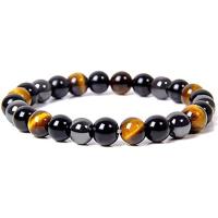 Gemstone Bracelets Tiger Eye with Elastic Thread & Hematite Round elastic & Unisex Length Approx 7.5 Inch Sold By PC